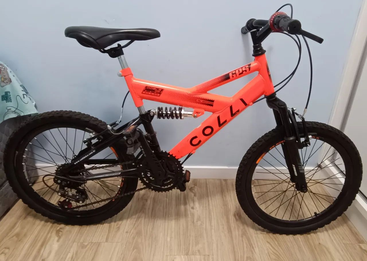 Bicicleta Aro 20 COLLI Full Suspension Laranja Neon  - Foto 5