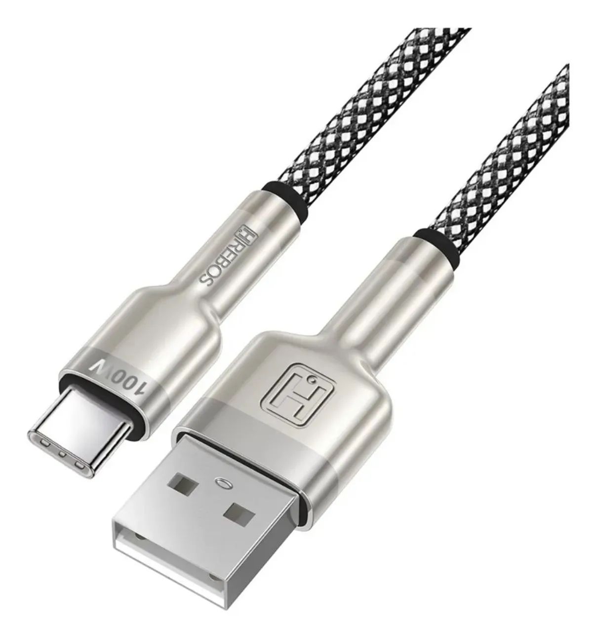 Cabo USB Tipo C 100W Metal Waves Hrebos - Prata - 1 metro - Foto 2