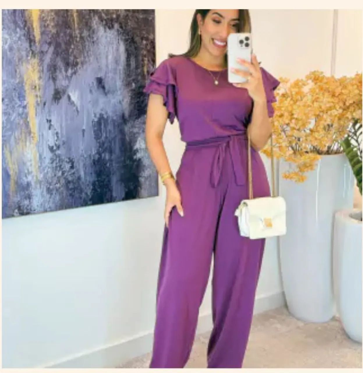 Macacão Longo Roxo com Detalhes nas Mangas - Foto 2