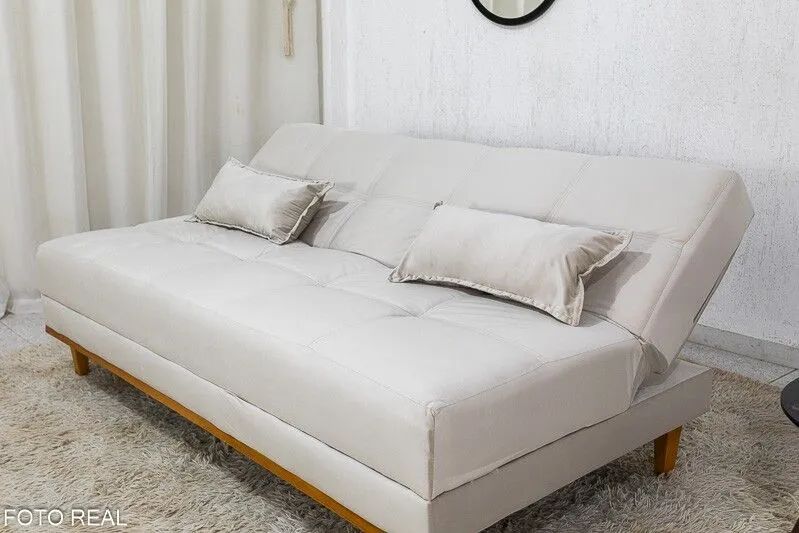 Sofá Cama Casal Molas Bonnel Sofá 3 Lugares Veludo Bege - Foto 2