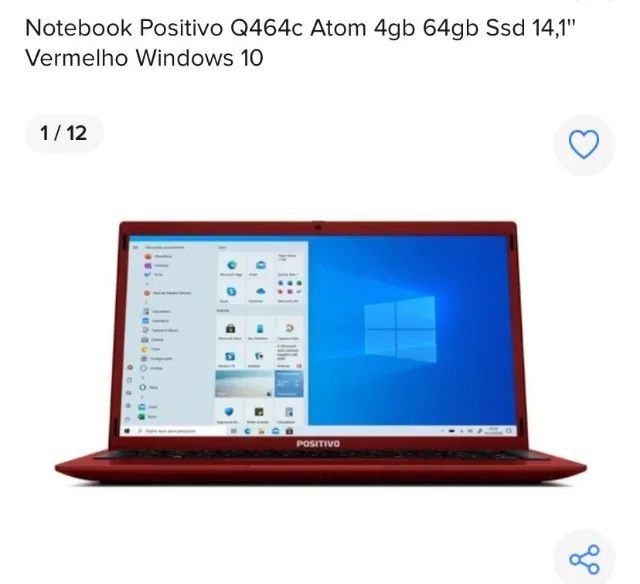 Notebook positivo Q464c Atom 4gb 64gb ssd 14,1 vermelho Windows 10