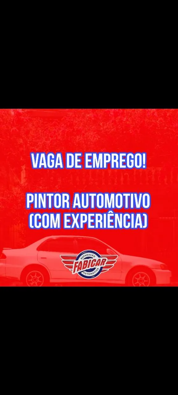 Oportunidade! Vaga de Emprego Pintor Automotivo / Pintor de carro com experiência!