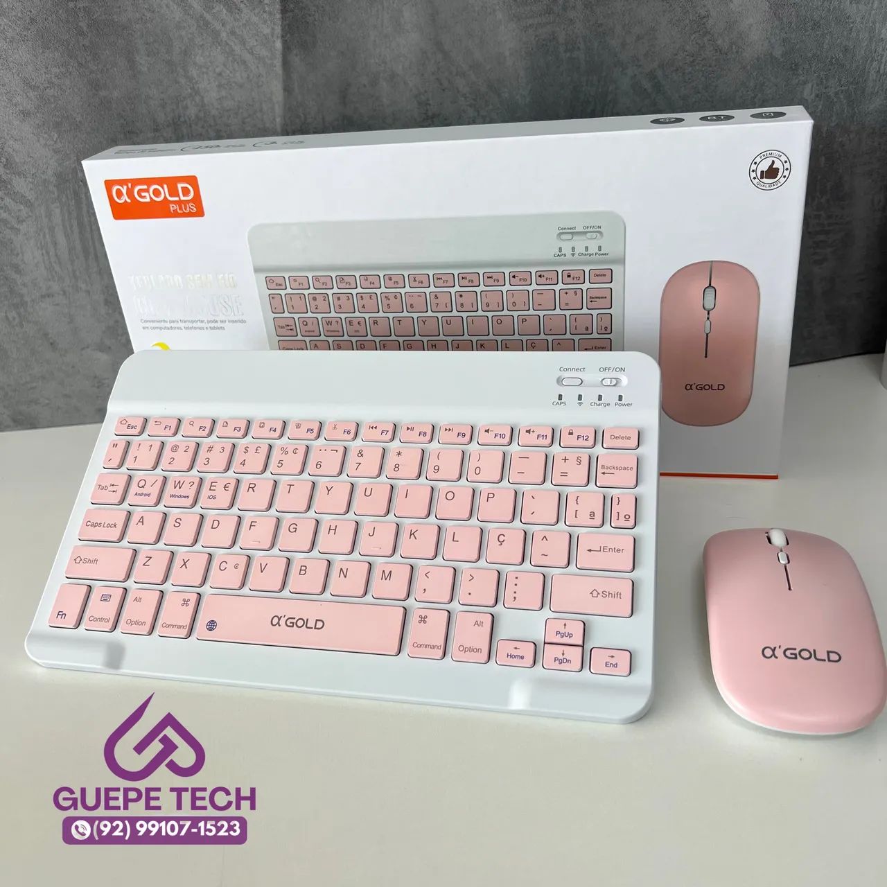 Teclado Com Mouse - Branco E Rosa - Foto 2