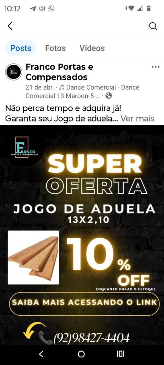 Jogo de aduela 13x2,10 - 10% OFF
