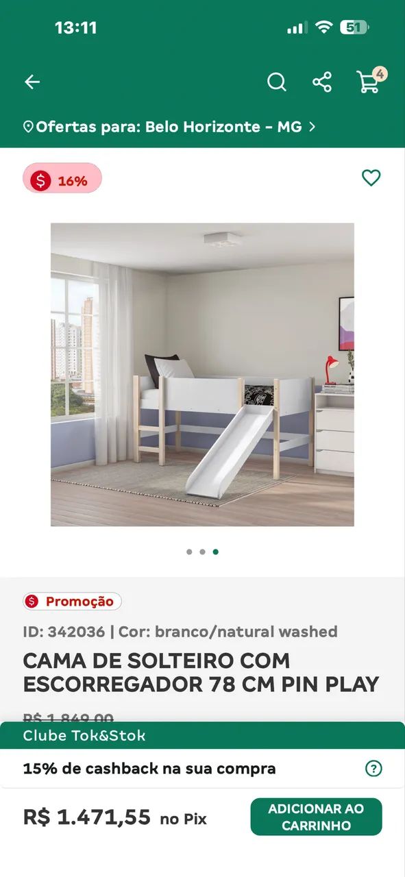 PIN PLAY CAMA COM ESCORREGADOR TOK&STOK 