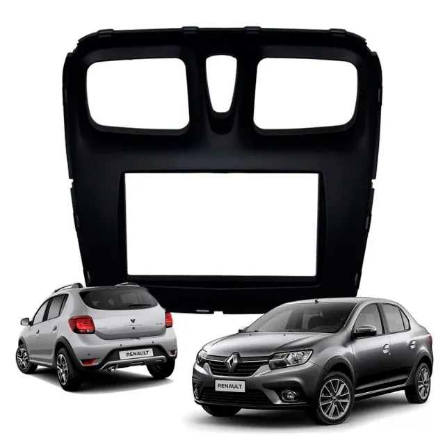 Moldura 2 Din Painel Renault Logan / Sandero 2016 à 2020 Fiamon 3325 - Preto Fosco