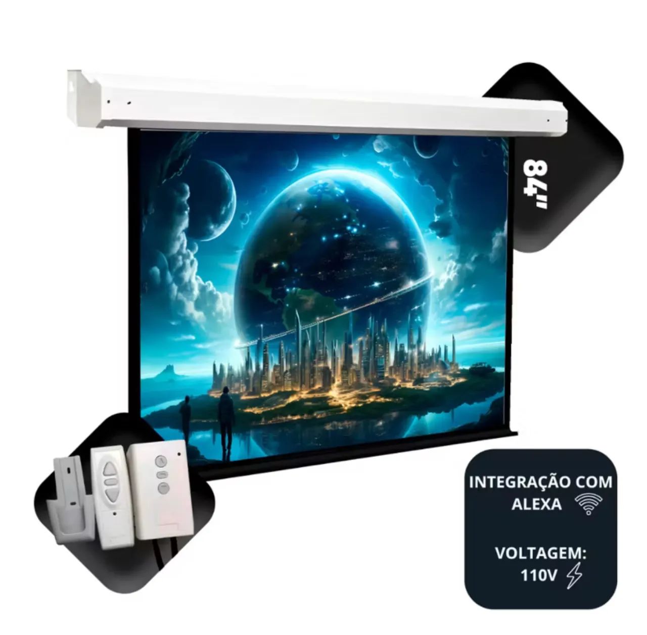 Tela De Projeção Elétrica 84pol Retratil Com Controle Remoto 64292074922498121