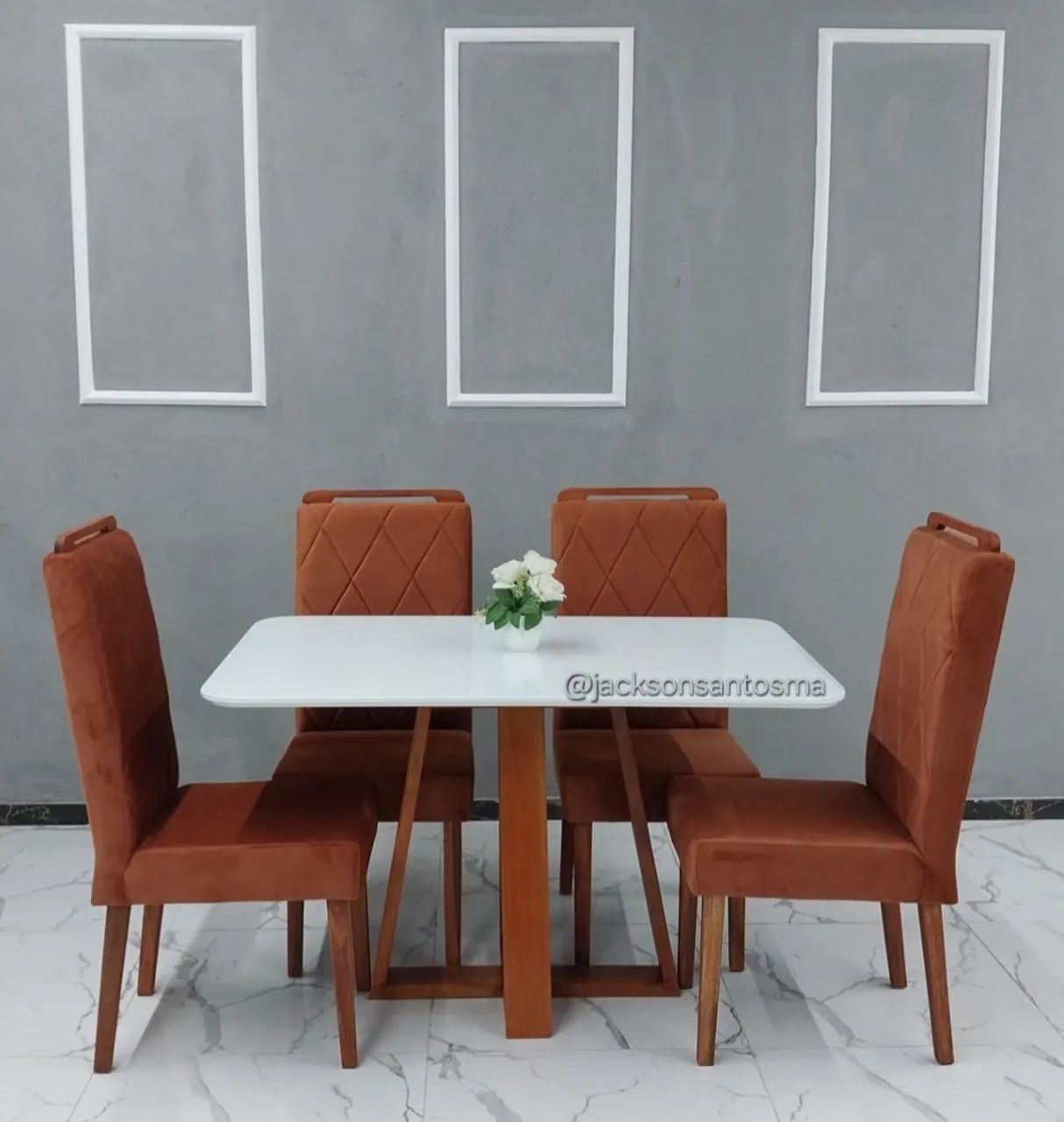 Mesa de Jantar Vidro Laqueado 4 Cadeiras (Nova)
