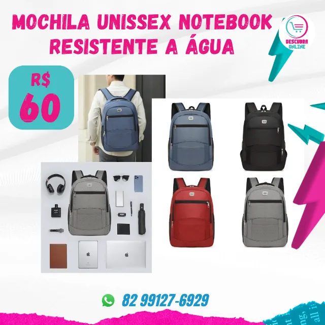 MOCHILA UNISSEX NOTEBOOK RESISTENTE A ÁGUA