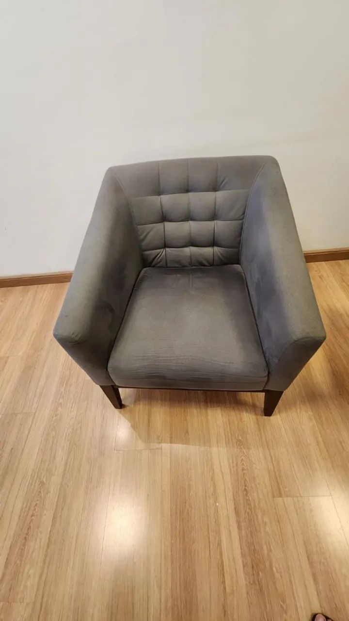Conjunto de 3 Poltronas em Tecido Suede Cinza