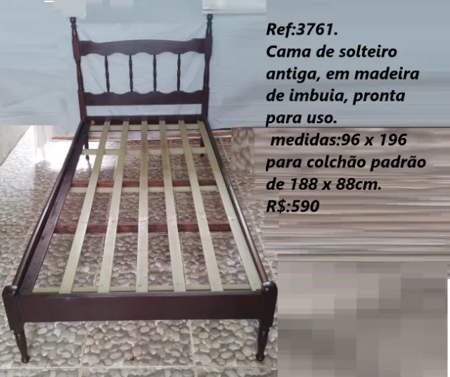 Cama de madeira maciça antiga solteiro