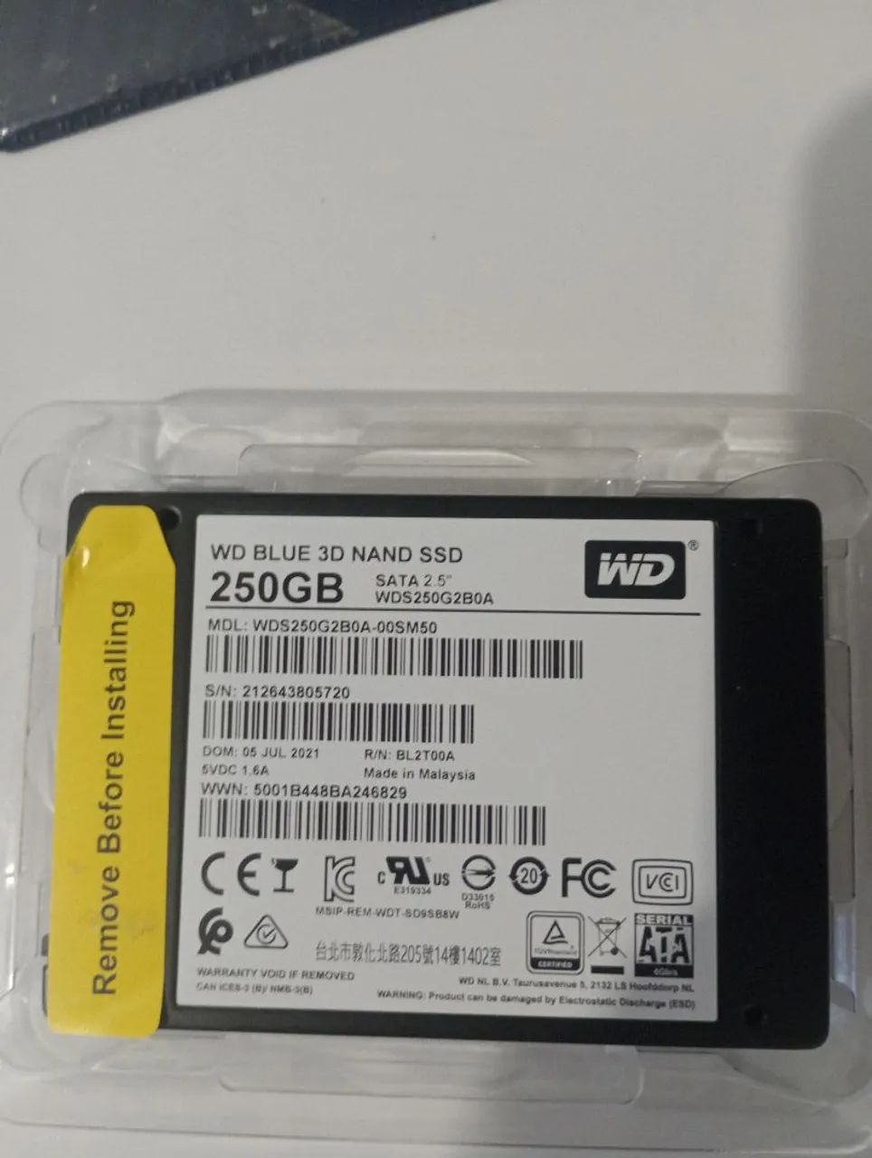 HHD 250GB - WD Blue SATA 6400 RPM