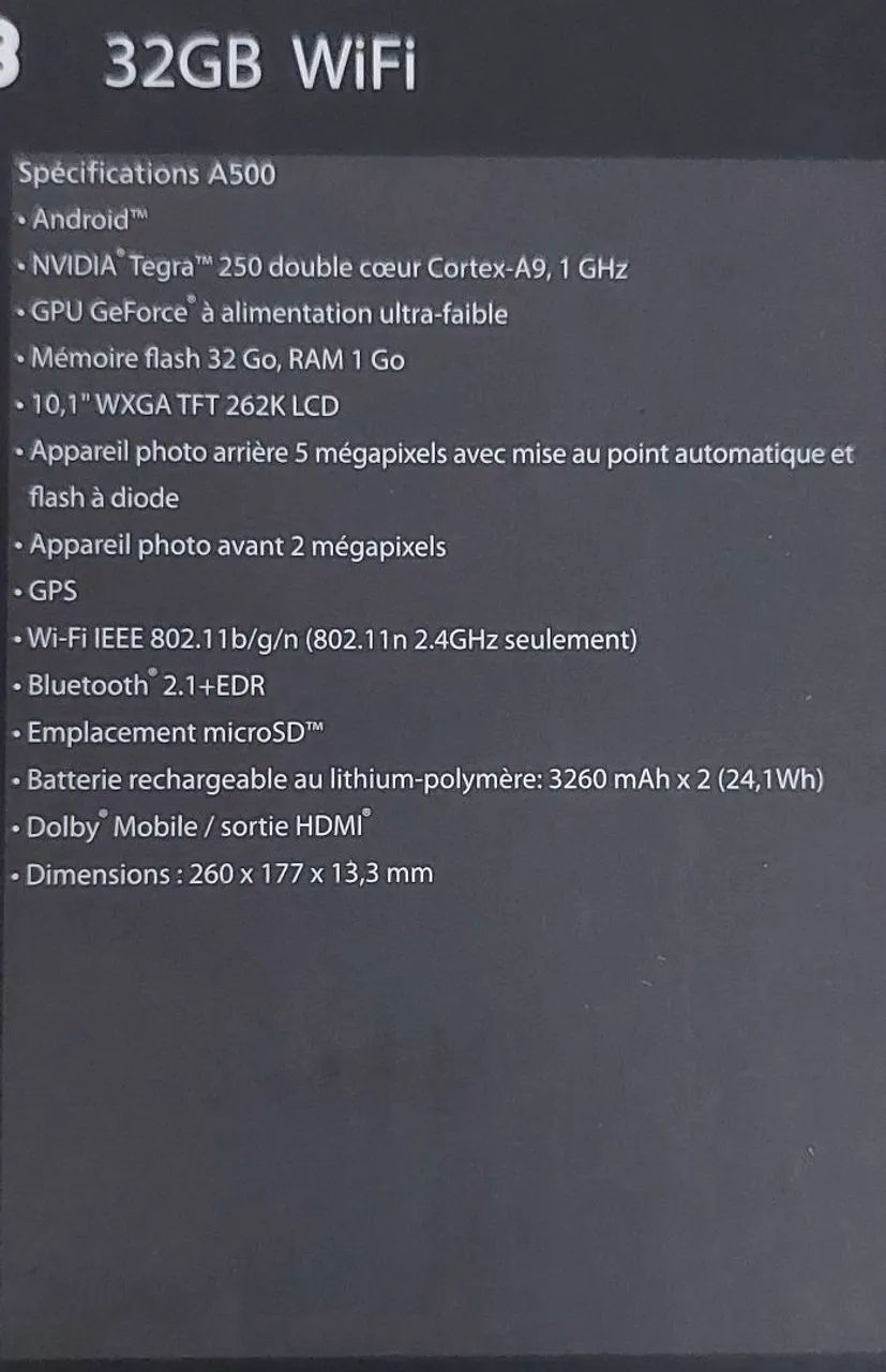 TABLET A500 ACER64296586038657124