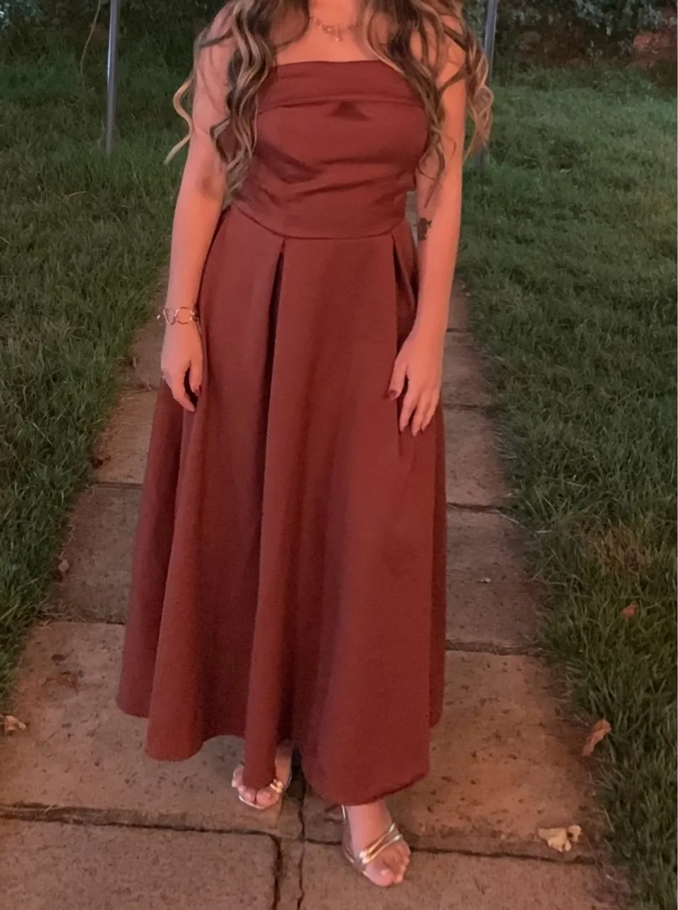 Vestido Longo marrom Sem Alças