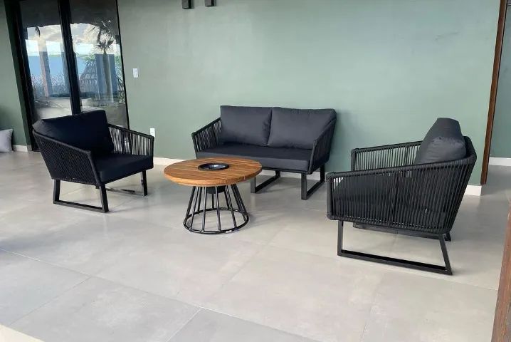 Sofá preto em corda náutica para jardim - Conjunto
