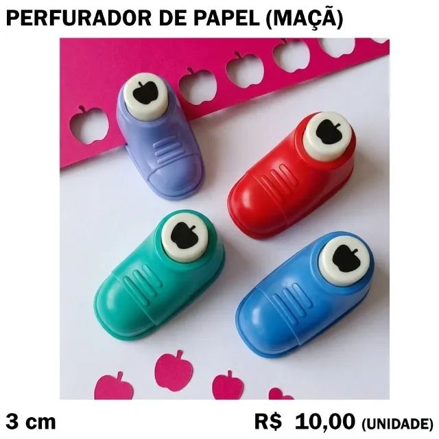 Perfurador de Papel - maçã, dinossauro, golfinho, lua, caranguejo, flecha - Foto 2