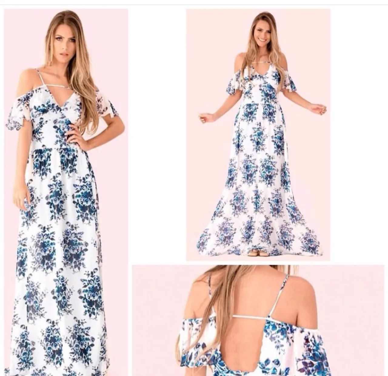 Vestido longo floral azul com branco, Tam 36, com etiqueta  - Foto 2