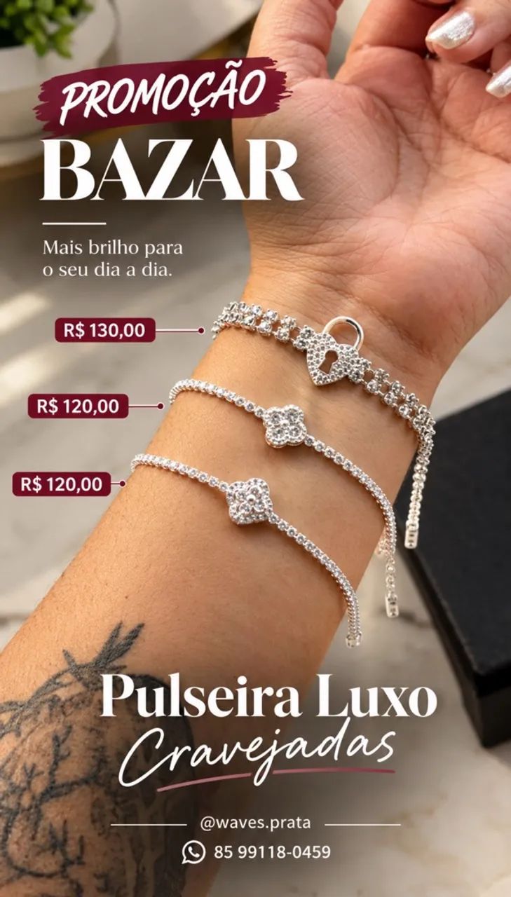 Pulseira Luxo Cravejada Prata 925
