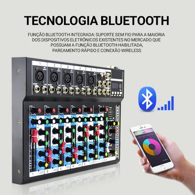 Mesa De Som 7 Canais Bluetooth Usb Mixer Mp3 Playe Digital - Foto 5