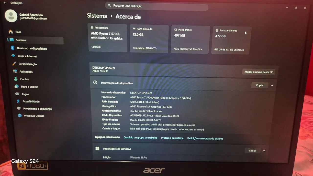 Notebook gamer 12gb ram 512gb de armazenamento ryzen7 - Foto 3