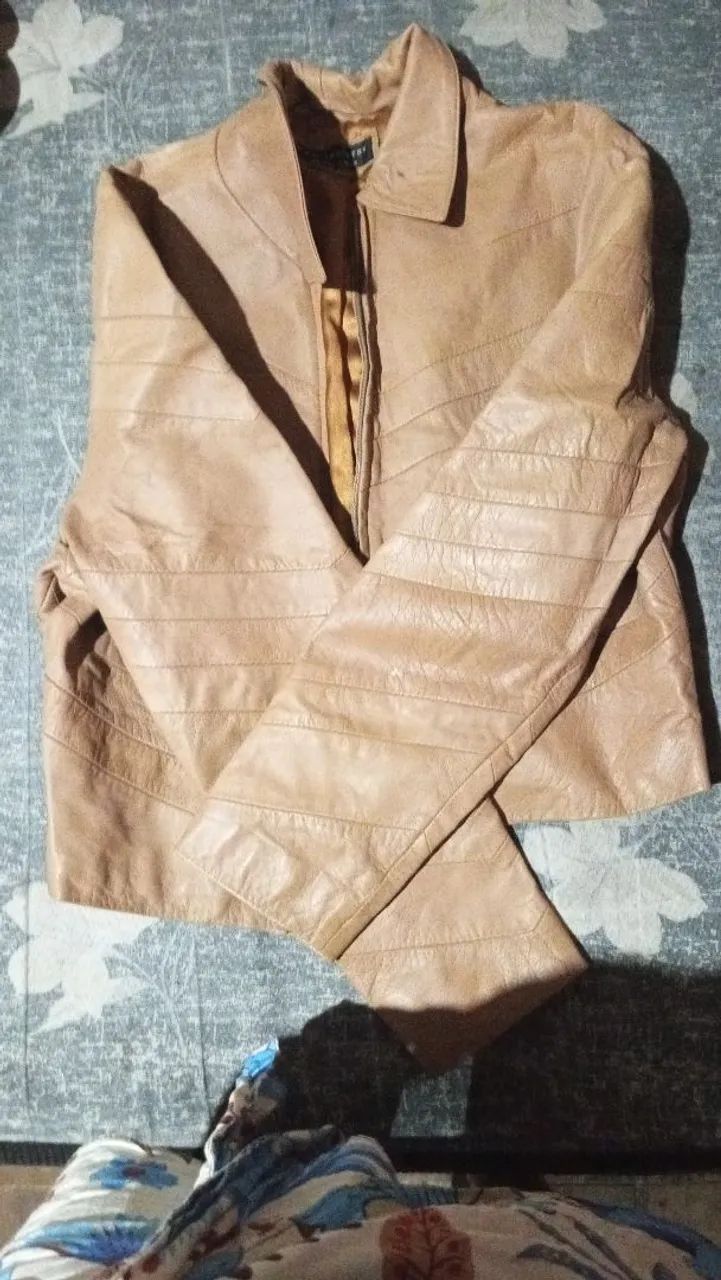 Jaqueta de couro legítimo caramelo feminina. 