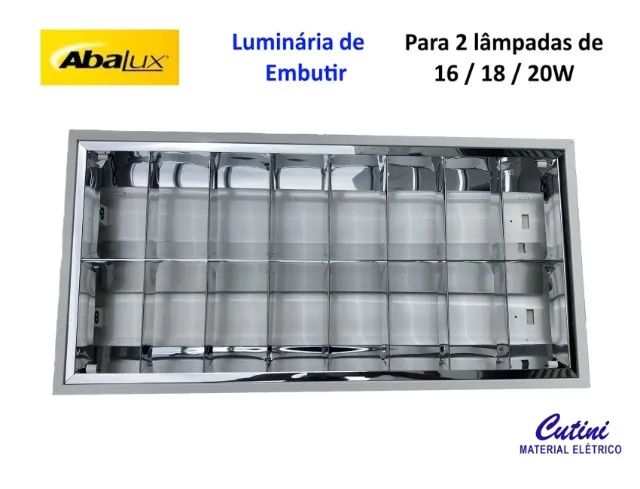 Luminária de Embutir C/ Aletas para 2 lâmpadas de 20w - A03 - Branca - T10 - Abalux