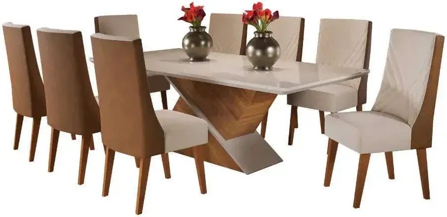 Mesa de Jantar Premium com Tampo de Vidro e 8 Cadeiras - Foto 2