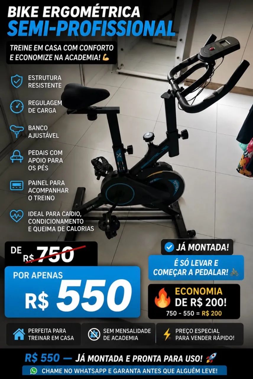 Bicicleta ergométrica em estado de nova 
