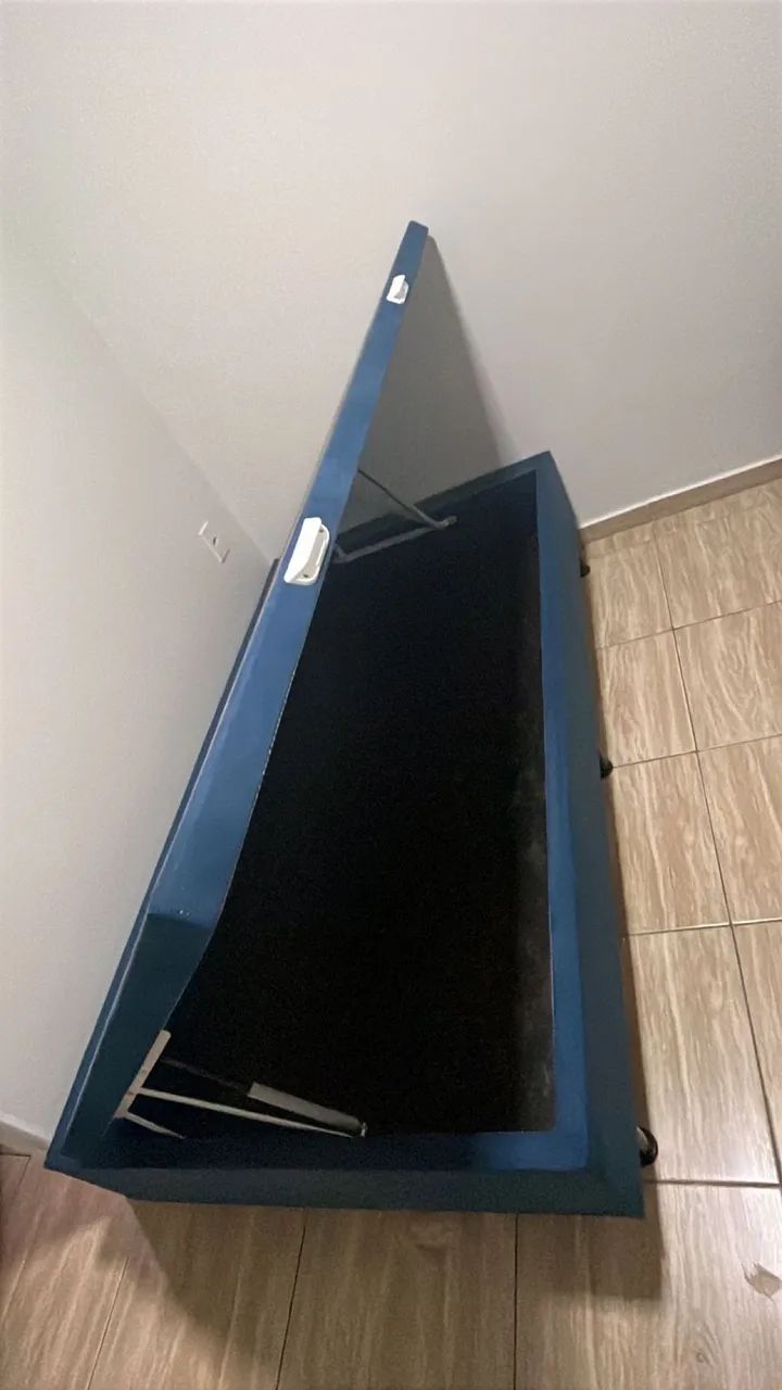 Baú Solteiro Suede Azul 