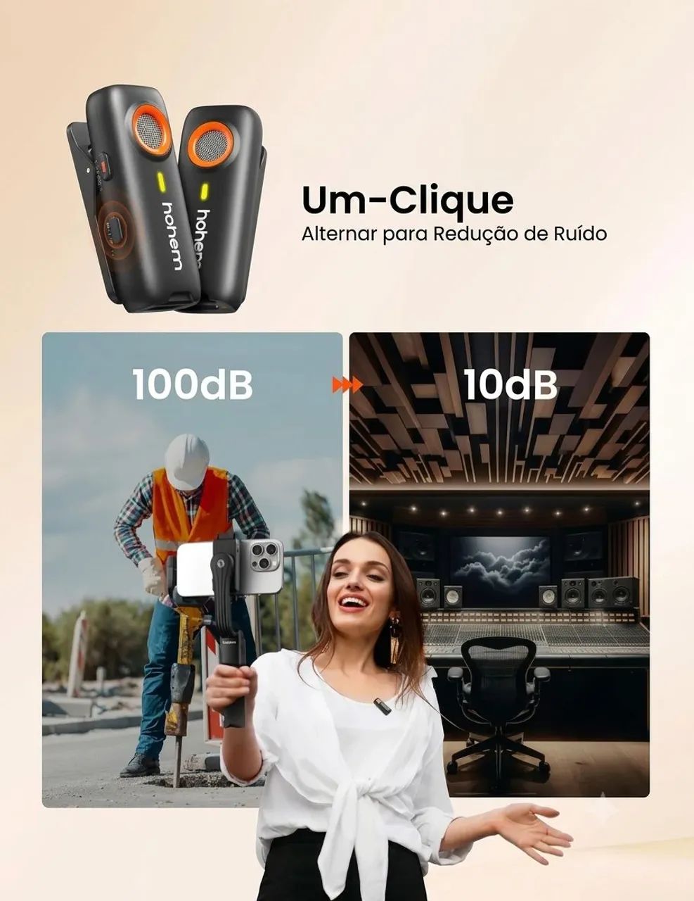 Microfone sem fio profissional, Hohem MIC-01 (Caixa aberta) - Foto 3