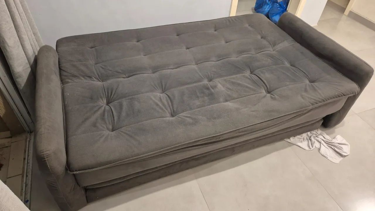 Sofá-Cama 3 Lugares Reclinável em Tecido Suede Cinza - Foto 3