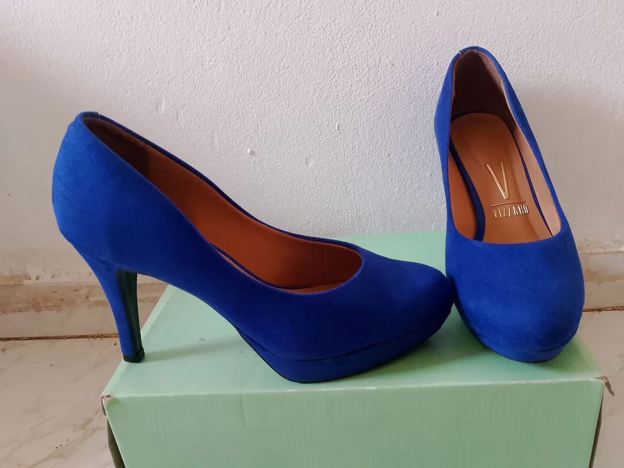 Scarpin meia pata vizzano azul 37 - Foto 4