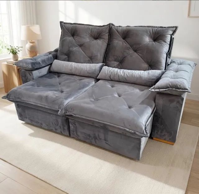 Sofá Retrátil Reclinável Urban Flex 2,00 m Veludo Grafite - Foto 2