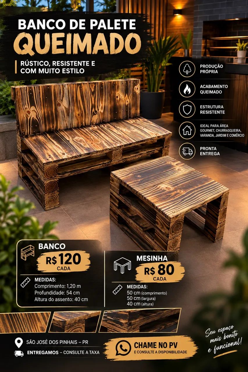 BANCOS DE PALETE QUEIMADO 