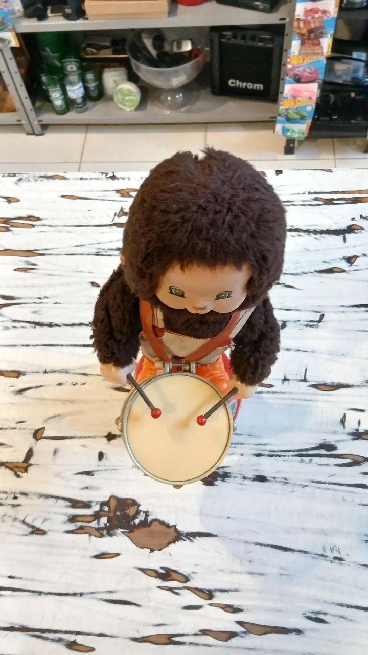 Brinquedo vintage "Macaco Pablo Bate Tambor". Da Mimo. Da década de 1980 - Foto 4
