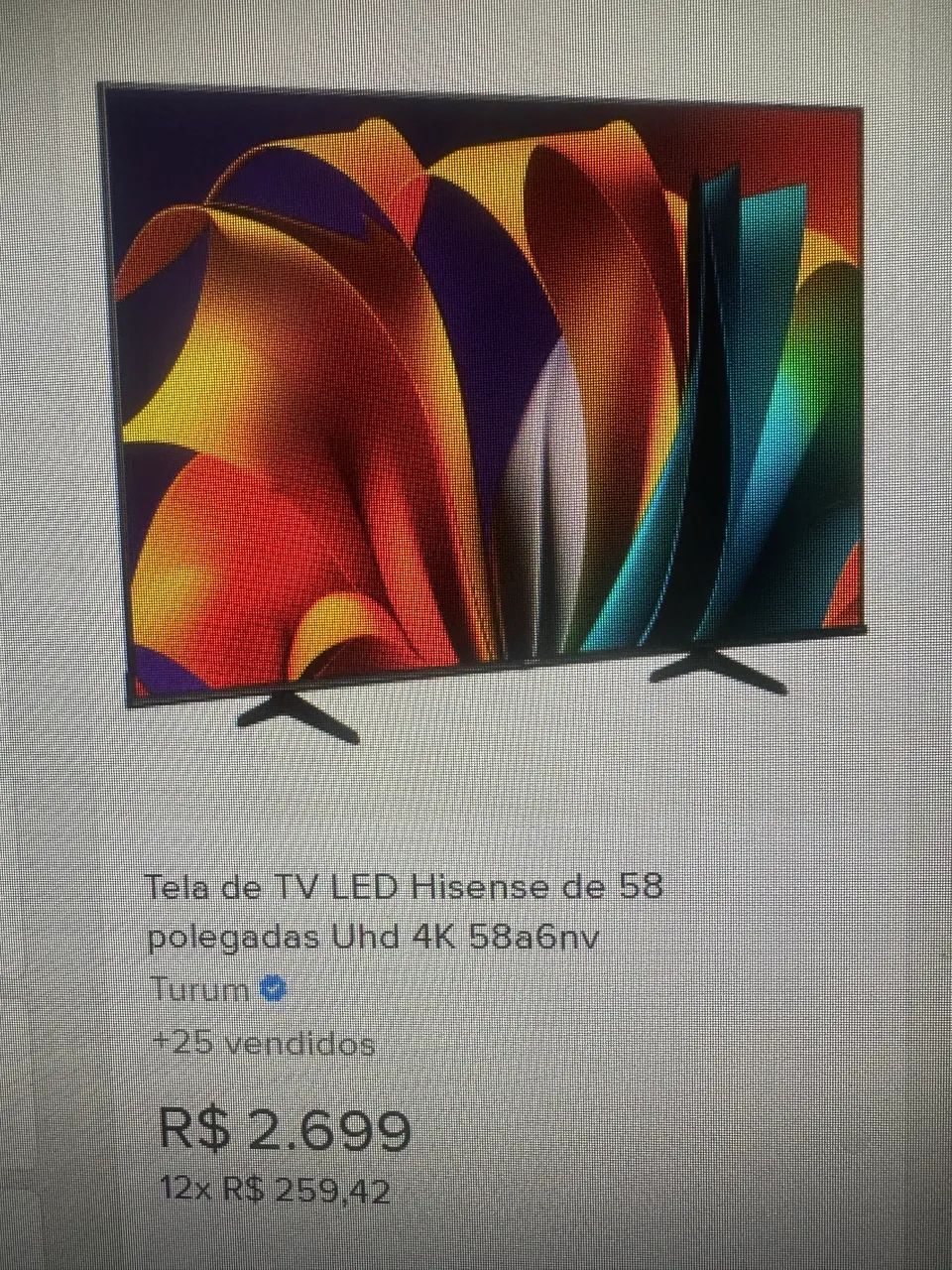 Tv Smart Hisense 58 Nova C/ Tela Trincada 400,00