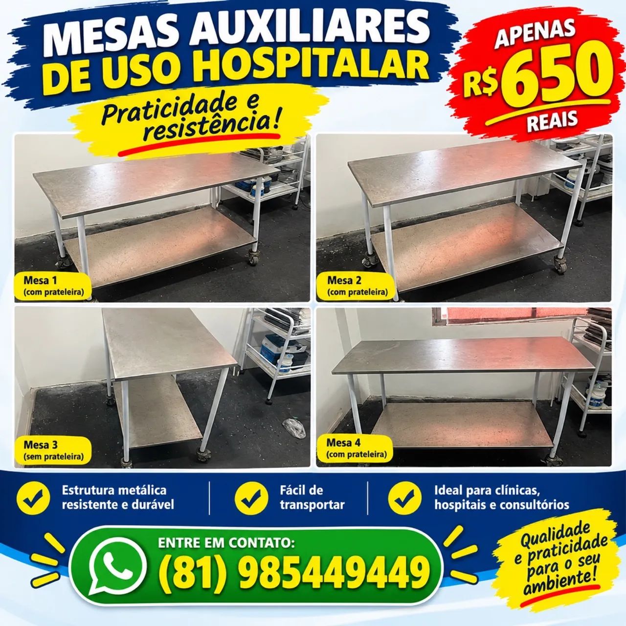 Mesa Auxiliar cirúrgica Veterinária 