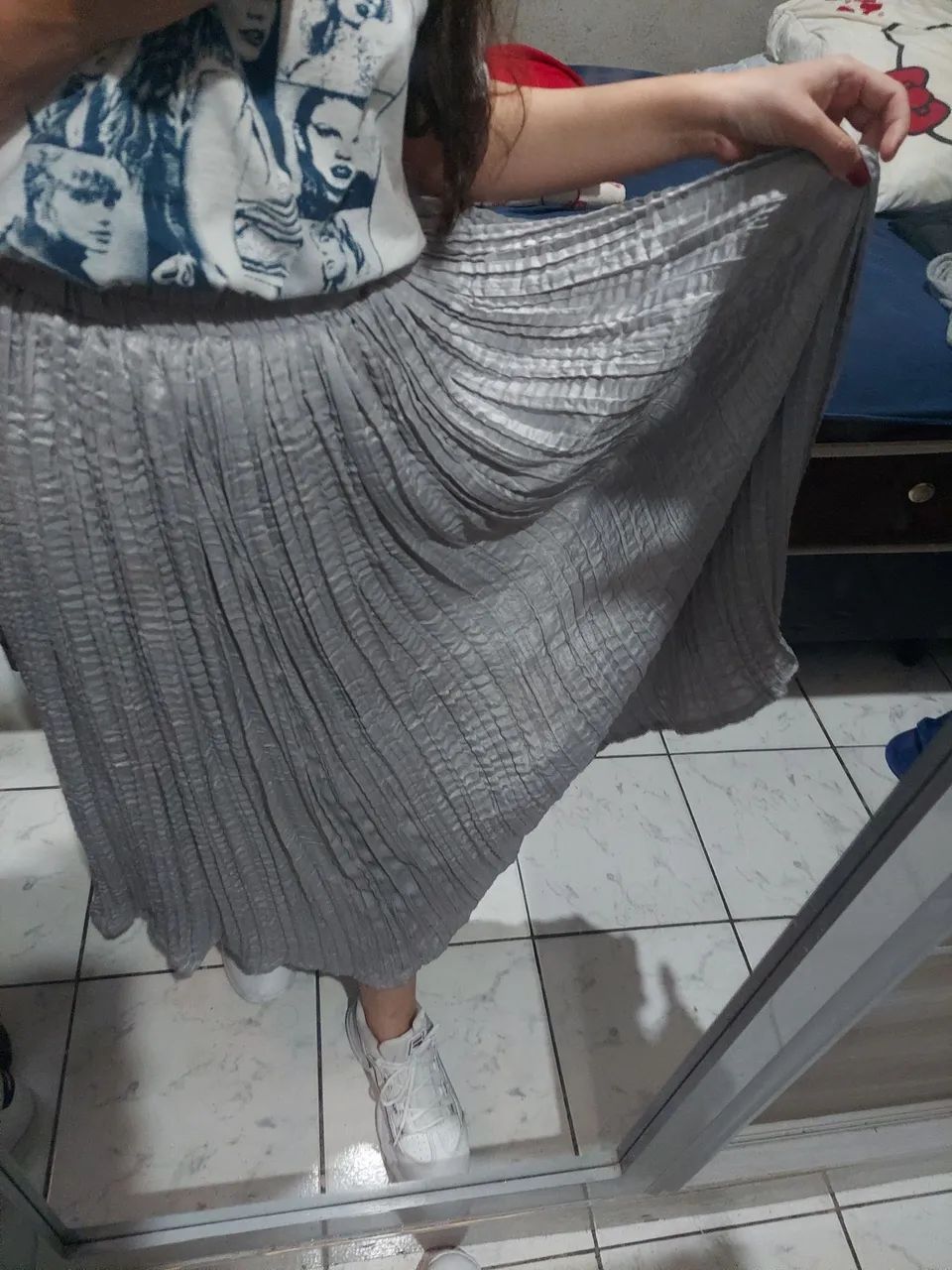 Saia longa prata cinza com forro veste do PP ao M