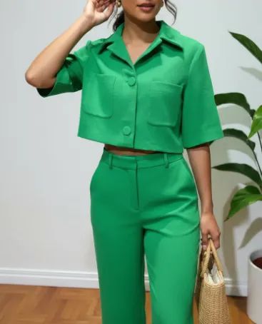 conjunto social alfaiataria zara verde Tam P