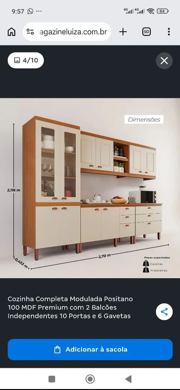Armário De Cozinha Jessica 100% MdF - Foto 2
