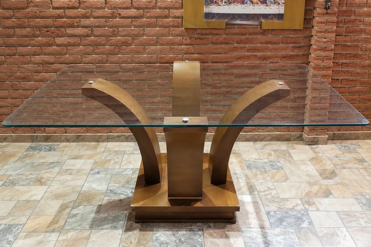 Mesa de Vidro Quadrada 1,40 x 1,40 m com Base