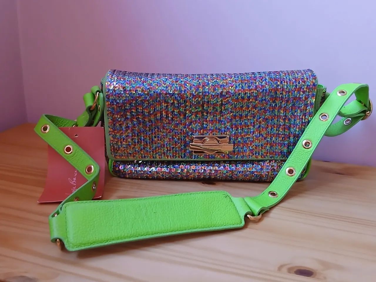 Bolsa em couro com paetê - Foto 3