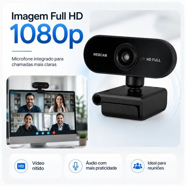Webcam Full Hd 1080p Usb Microfone Pc Notebook Plug Play - Foto 2