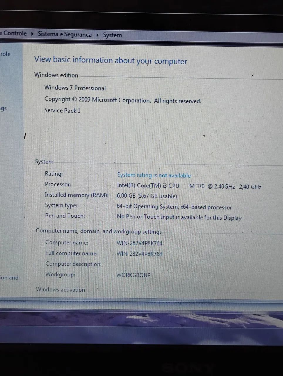 Notebook Sony vaio 