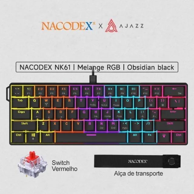 NOVO) Teclado Mecânico Ajazz Nacodex NK61 60% - Switch Vermelho