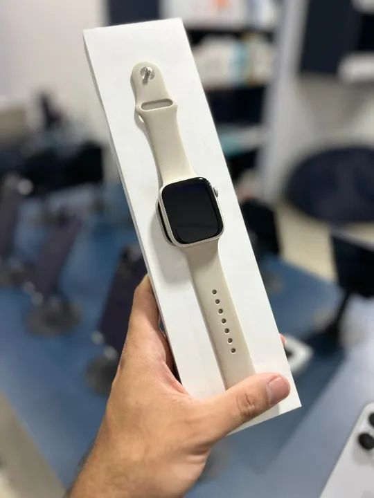 Apple Watch Series 7 45MM Starlight Saúde de Bateria 84% Semi Novo
