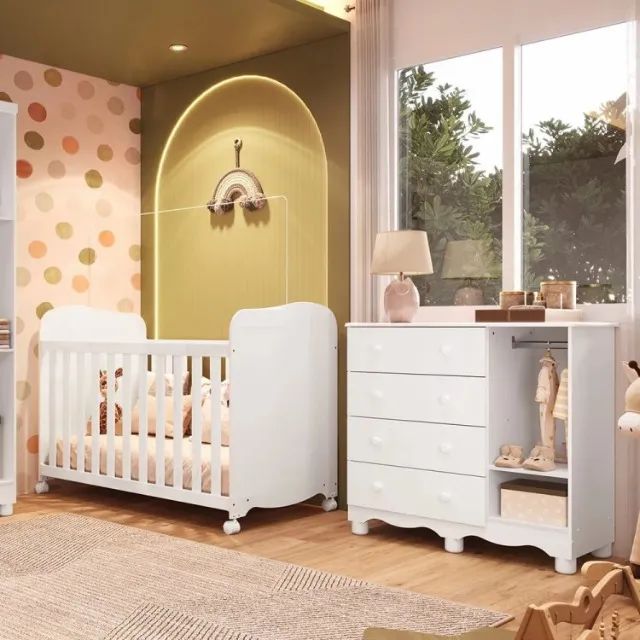 Comoda Luna + Berço Americano Uli, 100% MDF - Peroba - Foto 2