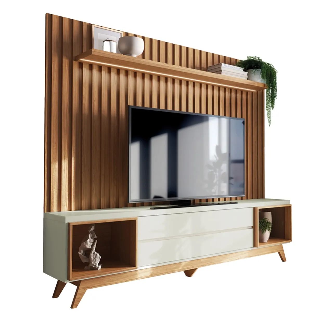 Painel Ripado + Rack até 75? Leme tt75 100%MDF  - Foto 2