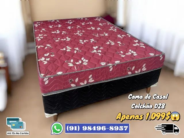 CAMA DE CASAL, COLCHÃO 100% ESPUMA 