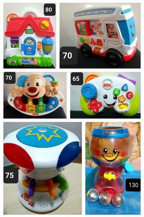 Brinquedos Fisher Price, Disney, Chicco, Playskoll - VALOR NAS FOTOS